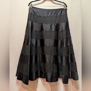 Black A-Line Tiered Satin Skirt